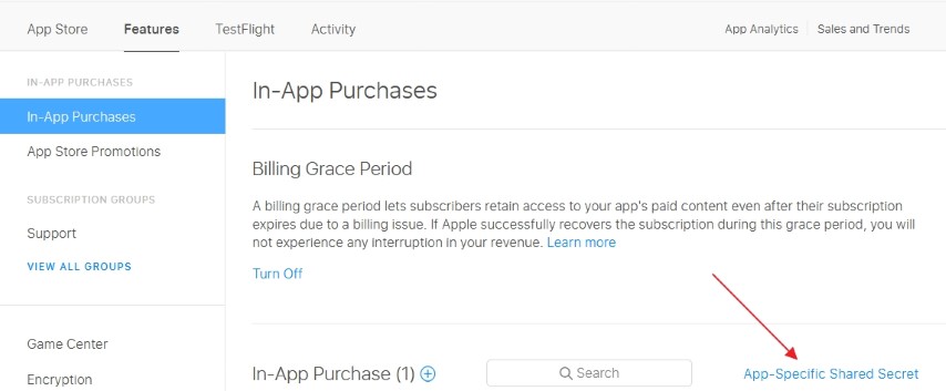App Store Connect - generating app secret