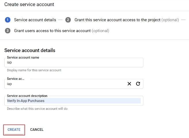 Google Console - create Service Account