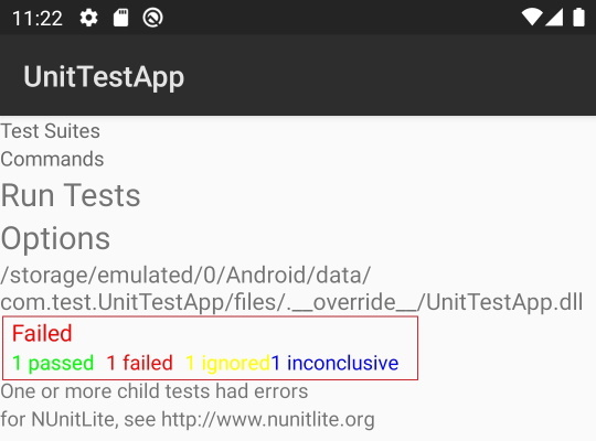 Android NUnit Test Runner Results